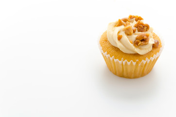 Nuts cupcake isolated on white background