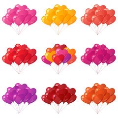 Balloons hearts bunches, set