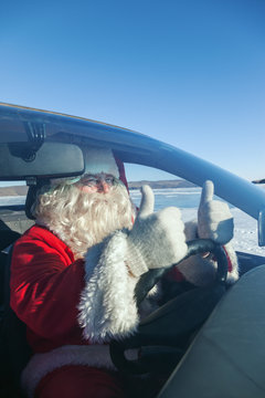 Portrait of Santa Claus in the car