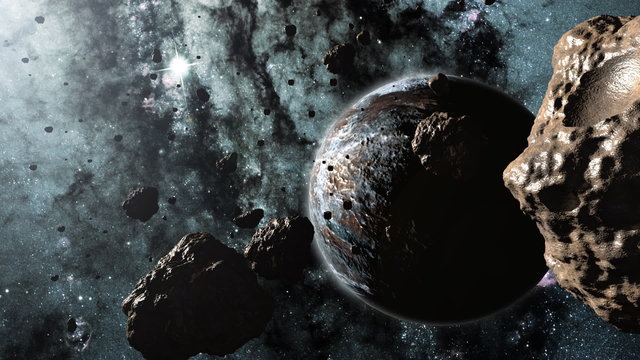 Asteroids and a planet 3d animation