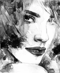 Papier Peint photo Lavable Visage aquarelle aquarelle abstraite. portrait de femme