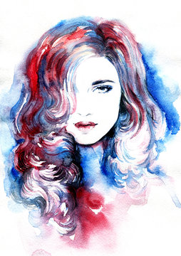 abstract  watercolor .woman portrait
