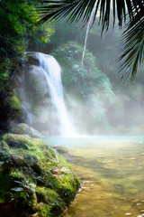 Art waterfall in a dense tropical rainforest