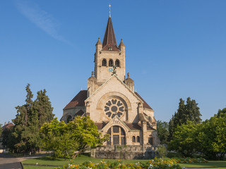 Fototapeta premium Basel, historische Altstadt, Pauluskirche, Sommer, Schweiz