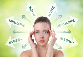 woman showing pain in the head with info graphic