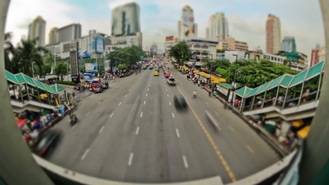 City Traffic Time Lapse Bangkok Fisheye