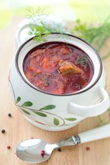 Red soup borscht  - Russian and Ukrainian ethnic food