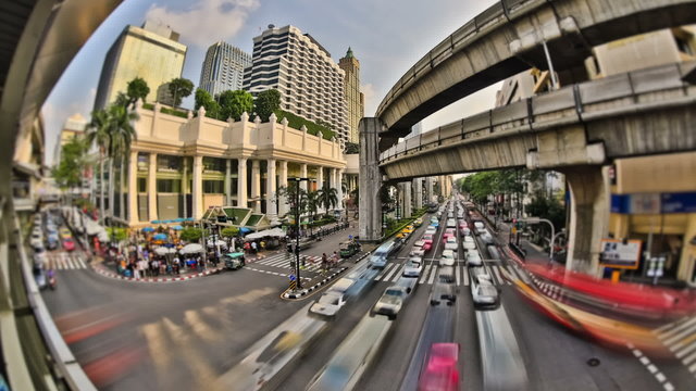 City Traffic Time Lapse Bangkok Fisheye HDR