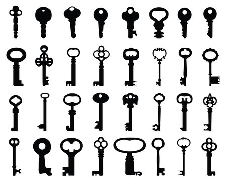 Silhouettes of keys of the doors, vector