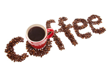 Coffee sign made of roasted beans