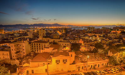 Obraz premium Old Town of Cagliari (Sardinia Island, Italy) in the sunset
