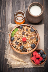 Healthy breakfast of granola muesli