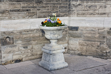Stone vase with flowers