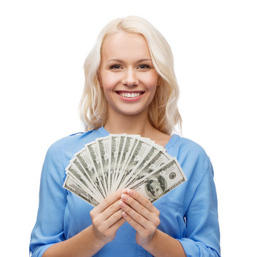 smiling girl with dollar cash money