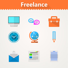 Flat icons for freelance and business