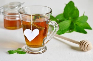 Mint tea with mint leaves and honey