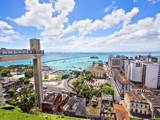 Lacerda Elevator and All Saints Bay in Salvador, Bahia, Brazil