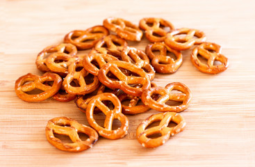 Pretzels on a light wooden board