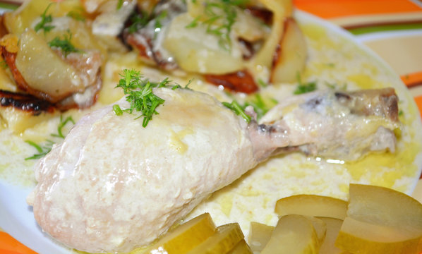 Chicken leg with sauce