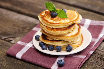 Delicious pancakes with blueberry and mint