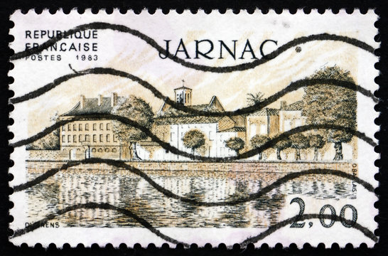 Postage stamp France 1983 View of Jarnac, Charente Department
