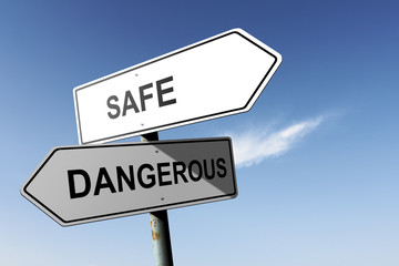 Safe and Dangerous directions.  Opposite traffic sign.