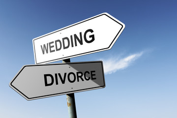 Wedding and Divorce directions.  Opposite traffic sign.