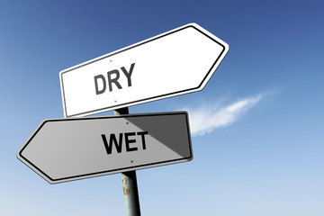 Dry and Wet directions.  Opposite traffic sign.