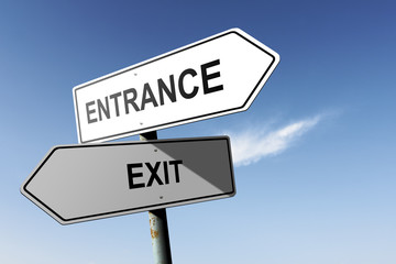 Entrance and Exit directions.  Opposite traffic sign.