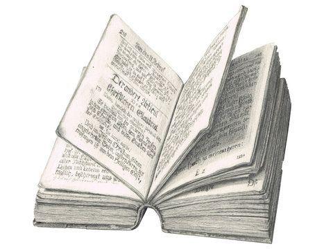 Pencil drawing of an ancient german catechism