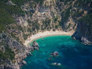 Aerial view of The bay of Paleokastritsa in Corfu