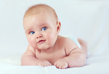 portrait of cute infant baby, three months old