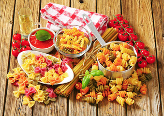 Assortment of colored pasta