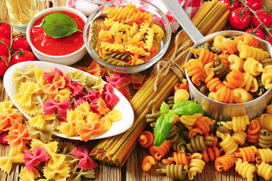 Assortment of colored pasta