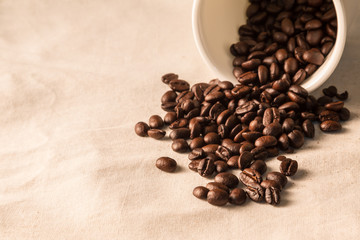 close up of Coffee beans on cloth