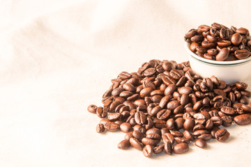 close up of Coffee beans on cloth