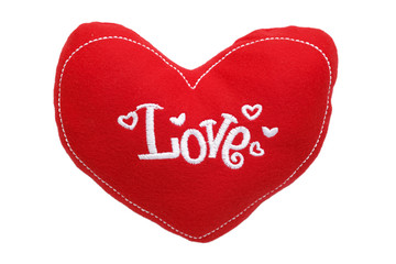 Red heart pillow isolated on white background