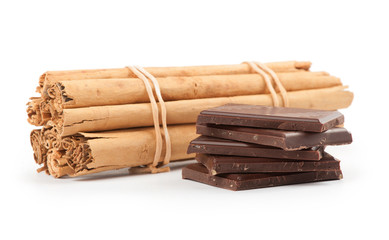 Broken chocolate bar and spices