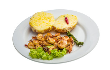 Garlic shrimps with potato