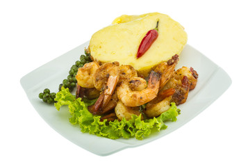 Garlic shrimps with potato