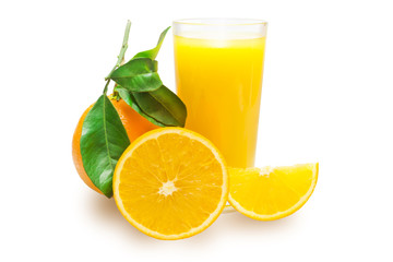 With a glass of orange juice on white background