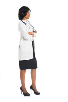 Indian Female Doctor Side View Full Body On White Background