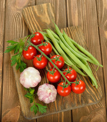 Cutting board and vegetables