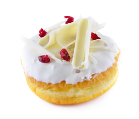 white donut, sweet donut with sugar isolated on white