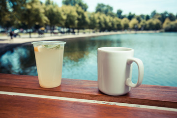Drinks by the lake in summer