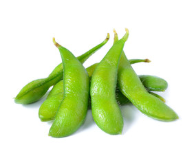 Green soybeans on white background