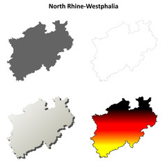 North Rhine-Westphalia blank outline map set