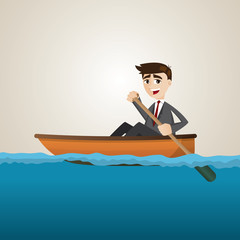 cartoon businessman paddling on sea