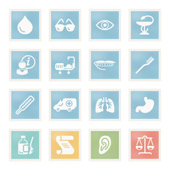 Medicine icons on paper.