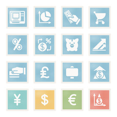 Finance icons on paper.